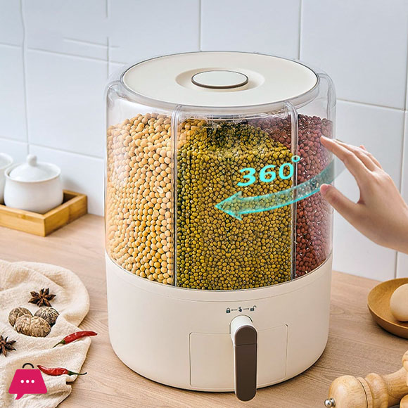 Rotating Grain Rice Storage Large Capacity Compact Design Plastic 10kg Capacity