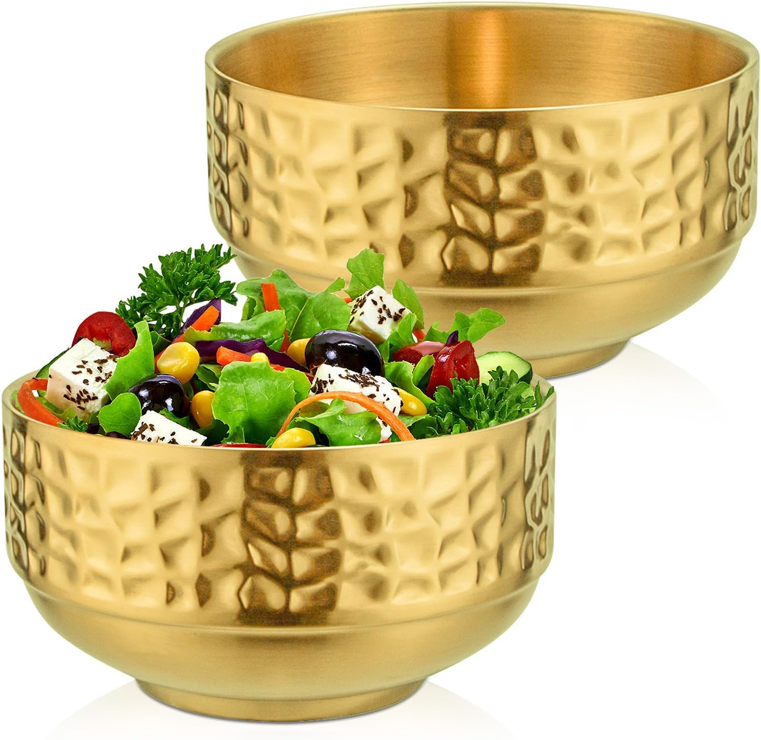 Stainless Steel Double-Walled Insulated Serving Soup Bowls, Gold Metal L 12CM Thumd