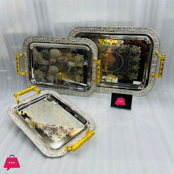 Stainless Steel Serving Tray with Handles 3 Sizes Set