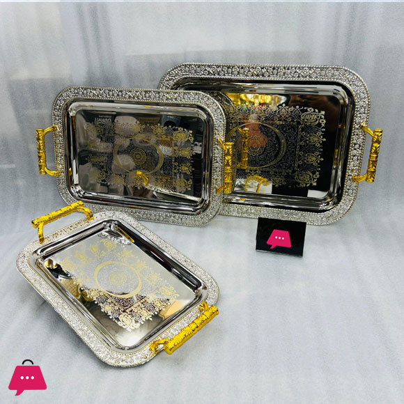 Stainless Steel Serving Tray with Handles 3 Sizes Set