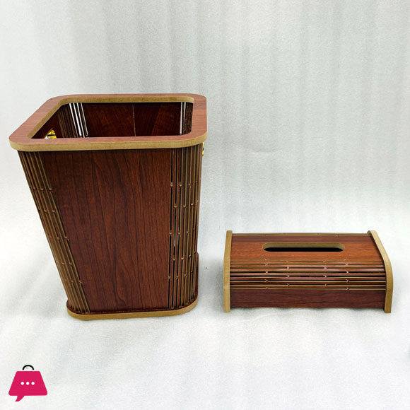 Wood Dustbin & Tissue Box Set