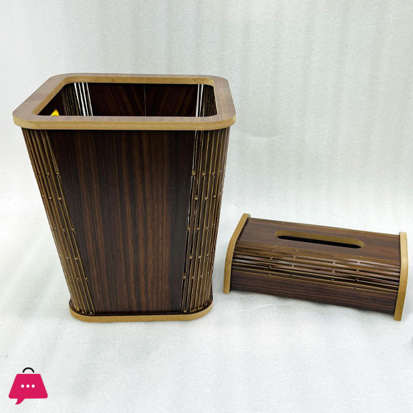 Wood Dustbin & Tissue Box Set