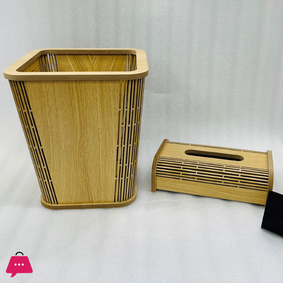 Wood Dustbin & Tissue Box Set