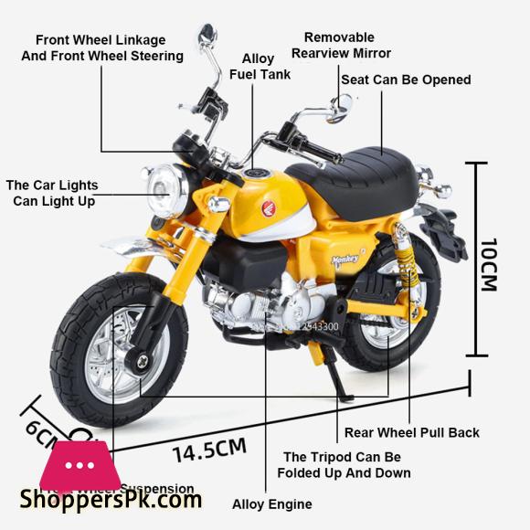 1:12 Honda Monkey Alloy Toy Motorcycle Model Car with Sound Light Rear Wheel Suspension Motorbikes Vehicle Models for Children