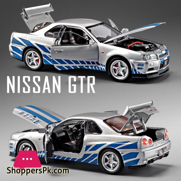 1:24 Nissan GTR R34 Skylin Fast & Furious Alloy Car Model Sound and Light Pull Back Childrens Toy Collectibles