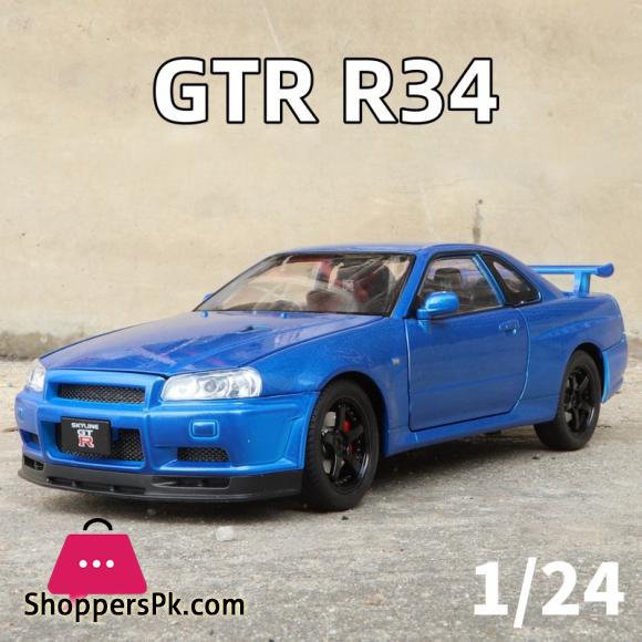 1:24 Nissan GTR R34 Skylin Fast & Furious Alloy Car Model Sound and Light Pull Back Childrens Toy Collectibles