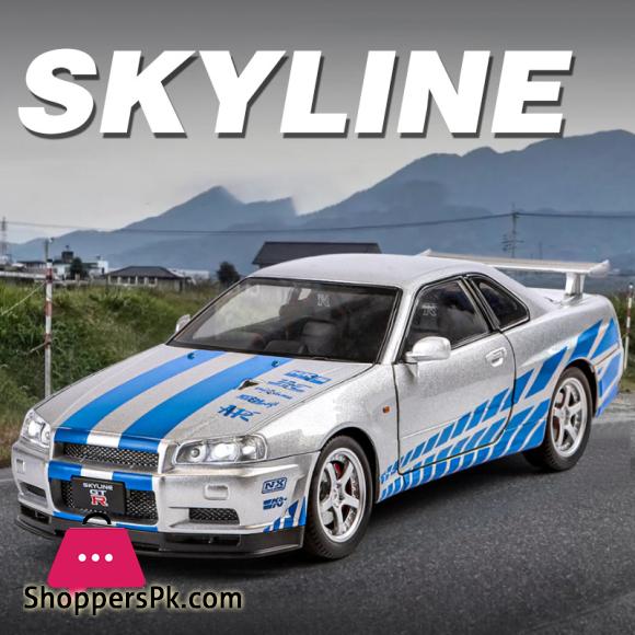 1:24 Nissan GTR R34 Skylin Fast & Furious Alloy Car Model Sound and Light Pull Back Childrens Toy Collectibles