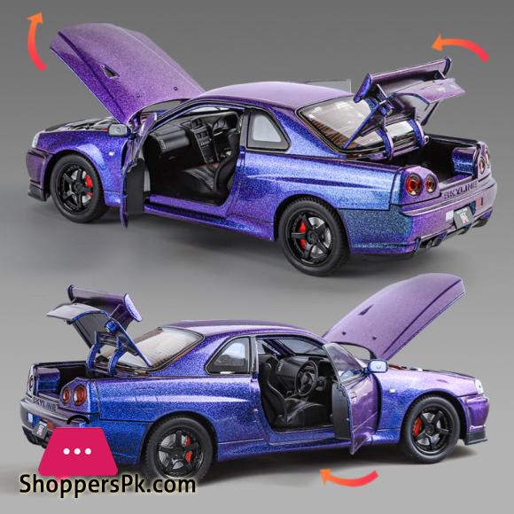 1:24 Nissan GTR R34 Skylin Fast & Furious Alloy Car Model Sound and Light Pull Back Childrens Toy Collectibles