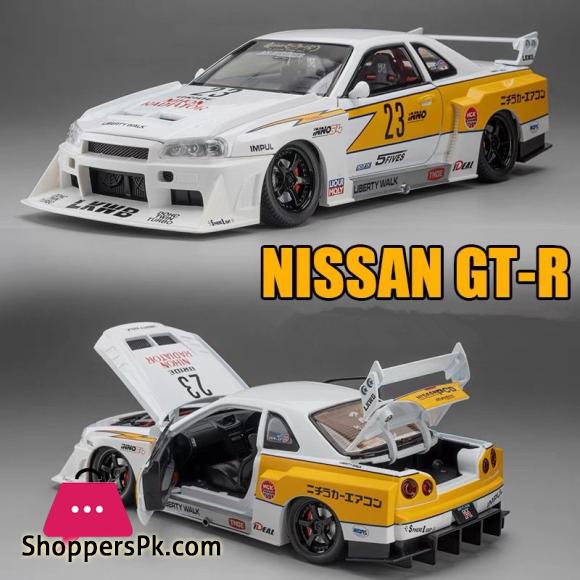 1:24 Nissan Skyline Ares GTR R34 Alloy Modified Wide Body Sports Car Model Diecast Raing Car Model Sound and Light Kids Toy Gift