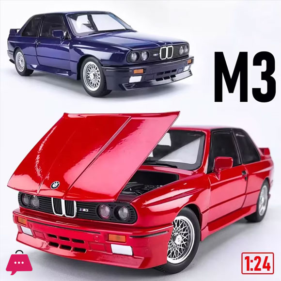 1:24 BMW M3 Miniature Model Alloy Car Toys Diecast Metal Vehices Sound Light Pull Back 4 Doors Opened