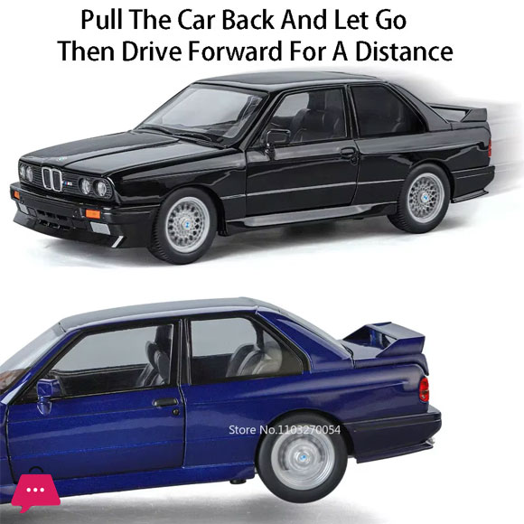1:24 BMW M3 Miniature Model Alloy Car Toys Diecast Metal Vehices Sound Light Pull Back 4 Doors Opened