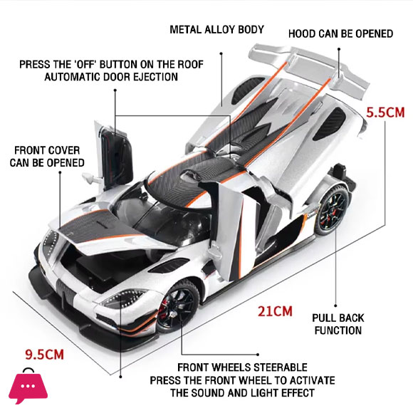 1:24 Scale Koenigsegg One:1 Supercar Diecast Alloy Car Model Sound and Light
