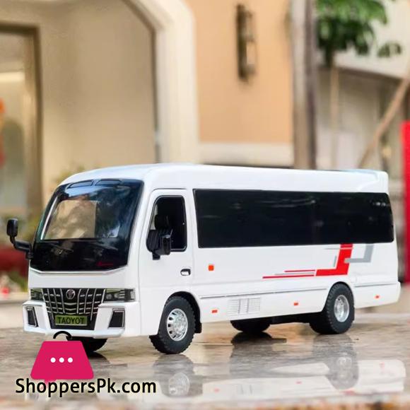1:32 Coaster Car Toys Model Diecast Alloy Bus Sound Light Pull Back Doors Can Opened Metal Body Rubber Tires Toy