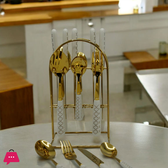 24 Pcs Marble Cutlery Set With Stand