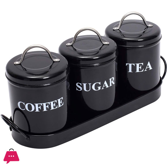3-Piece Vintage Retro Farmhouse Metal Containers with Lids Coffee Tea Sugar Set Canister With Tray For Food Storage