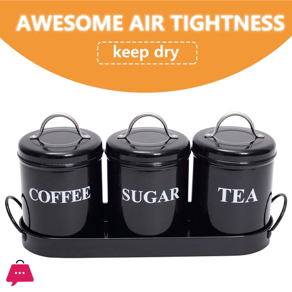3-Piece Vintage Retro Farmhouse Metal Containers with Lids Coffee Tea Sugar Set Canister With Tray For Food Storage