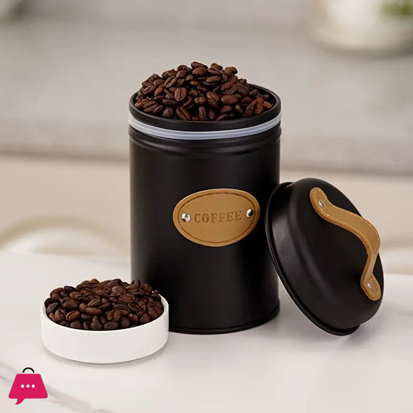 3-Piece Vintage Retro Metal Containers with Lids Coffee Tea Sugar Set Canister Black with Leather Handles