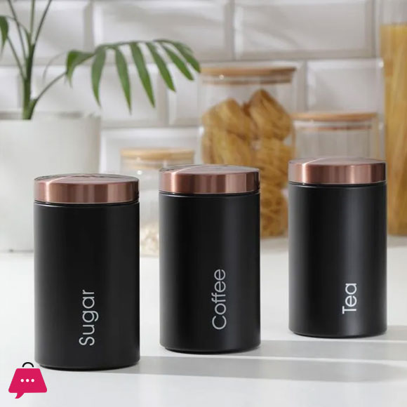 3-Piece Vintage Retro Metal Containers with Lids Coffee Tea Sugar Set Steel Lid