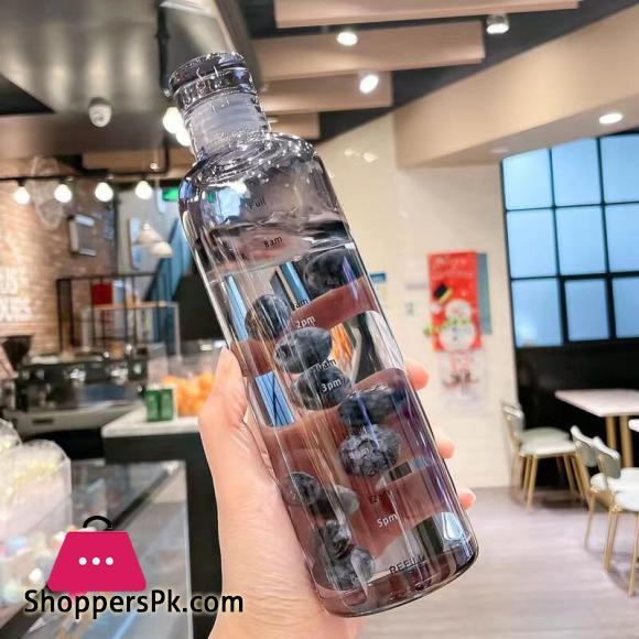 Plastic Water Bottle with Time Marker Leakproof Drink Bottle Drop-Resistant Sport Water Bottles