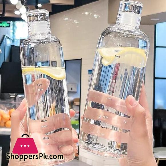 Plastic Water Bottle with Time Marker Leakproof Drink Bottle Drop-Resistant Sport Water Bottles