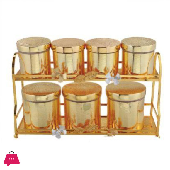 7-piece Gold-Plated Stainless Steel Spice Box Set with Stand
