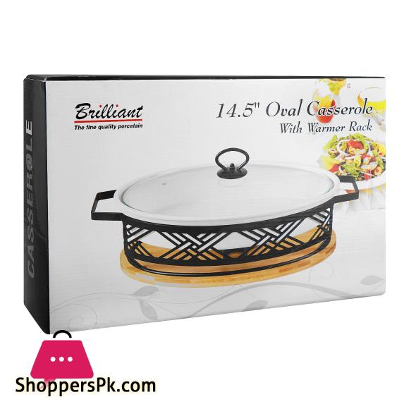 Brilliant Oval Casserole Serving Dish With Candle Stand - Buffet Food Warmer 14.5 Inch