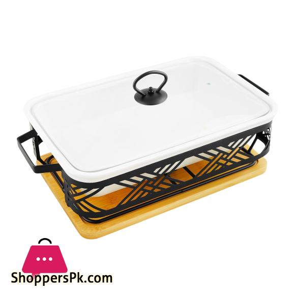 Brilliant Rectangular Casserole Serving Dish With Candle Stand - Buffet Food Warmer 15 Inch