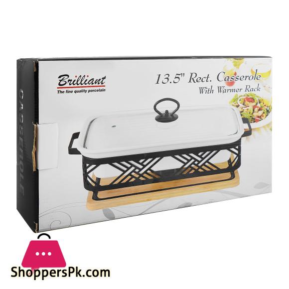 Brilliant Rectangular Casserole Serving Dish With Candle Stand - Buffet Food Warmer 15 Inch