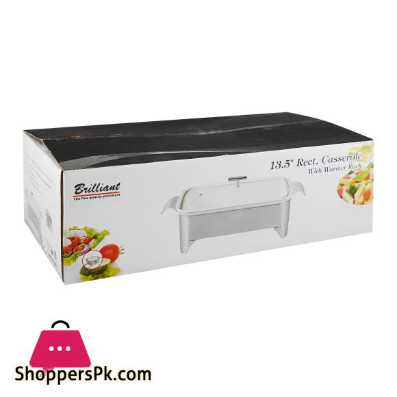 Brilliant Rectangular Casserole Serving Dish With Candle Stand Buffet Food Warmer 13.5 Inch