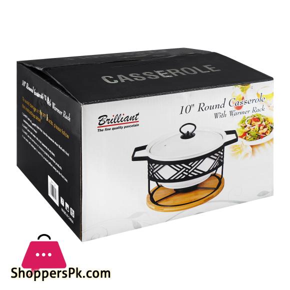Brilliant Round Casserole Serving Dish With Candle Stand - Buffet Food Warmer 10 Inch