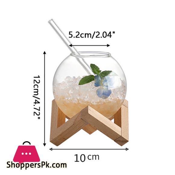 Cocktail Glass Cup With Wood Stand Creative Bar Glassware Drink Ronud Ball Mug Fruit Moon Juice Tumbler