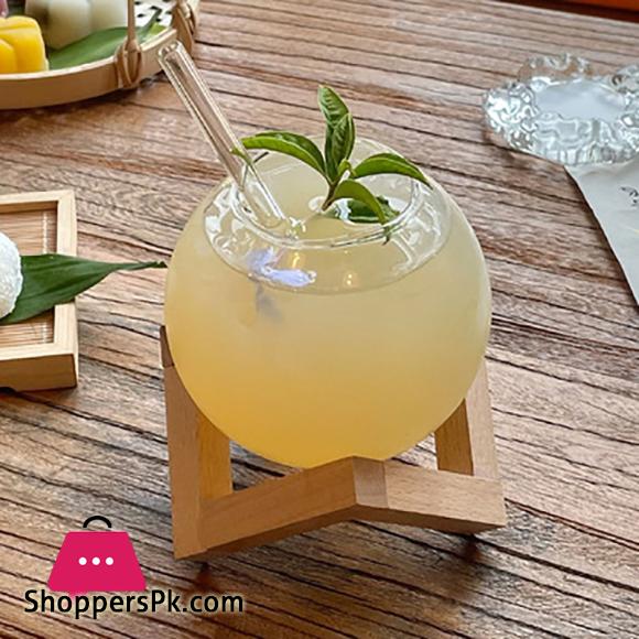 Cocktail Glass Cup With Wood Stand Creative Bar Glassware Drink Ronud Ball Mug Fruit Moon Juice Tumbler