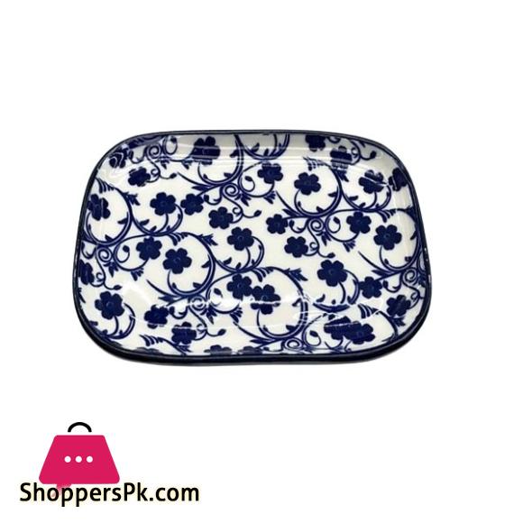 Danny Home Blue Floral Design Ceramic Dessert Plate 3.75 Inch
