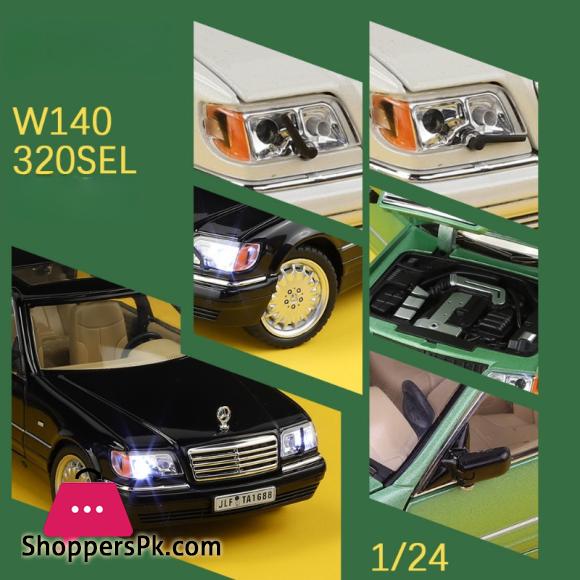 Diecast 1:24 Benzs Vintage W140 320SEL Alloy Car Model Simulation Toy Vehicle Sound Light