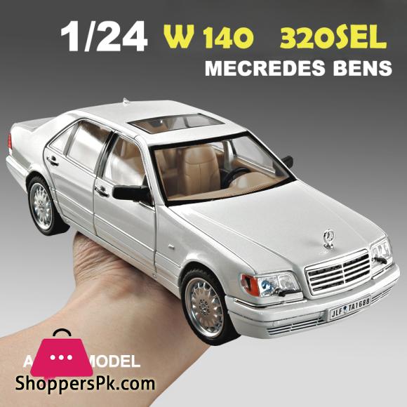 Diecast 1:24 Benzs Vintage W140 320SEL Alloy Car Model Simulation Toy Vehicle Sound Light