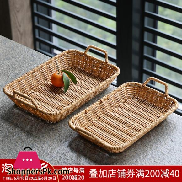 Rattan weaving breakfast snack bread basket household desktop snack basket coffee table candy dried fruit tray fruit basket