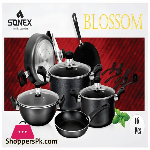 Sonex New Non stick Blosoom Cookware Sets Gift Pack of 16