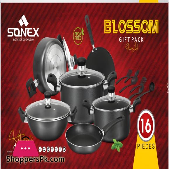 Sonex New Non stick Blosoom Cookware Sets Gift Pack of 16