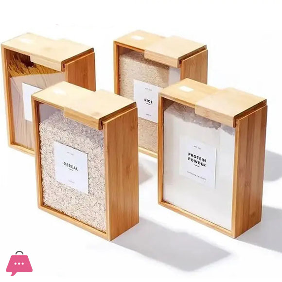 Wood Food Storage Container Book-Style Canister for Kitchen Square Pantry Organization 3 LTR 1 PCS