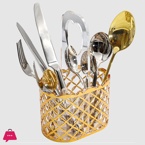 Acryllic Gold Basket Style Crystal Cutlery Holder