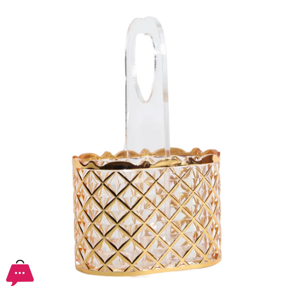 Acryllic Gold Basket Style Crystal Cutlery Holder