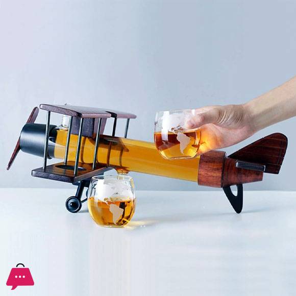 Aircraft Drinking Vessel With 2 Cups Plane Shepe Borosilicate Glass Drink Dispenser