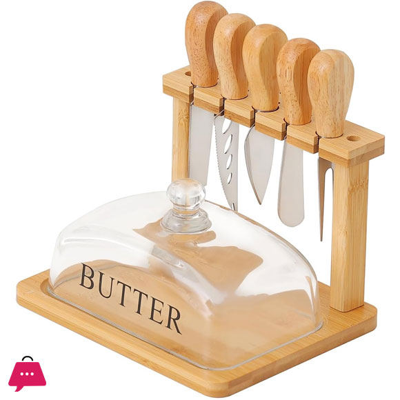 Bamboo Butter Dish and Lid Wooden Serving Tray with Glass Cover