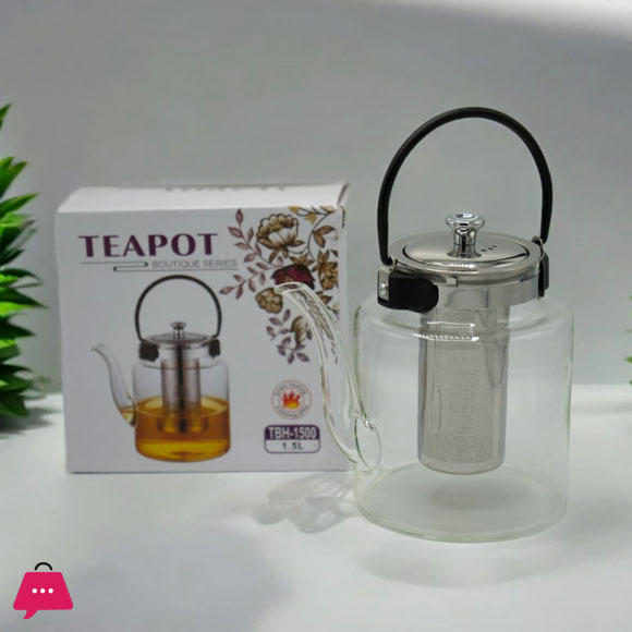 Borosilicate Glass Tea Pot With Stainless Steel Handle And tea Infuser 1200ML