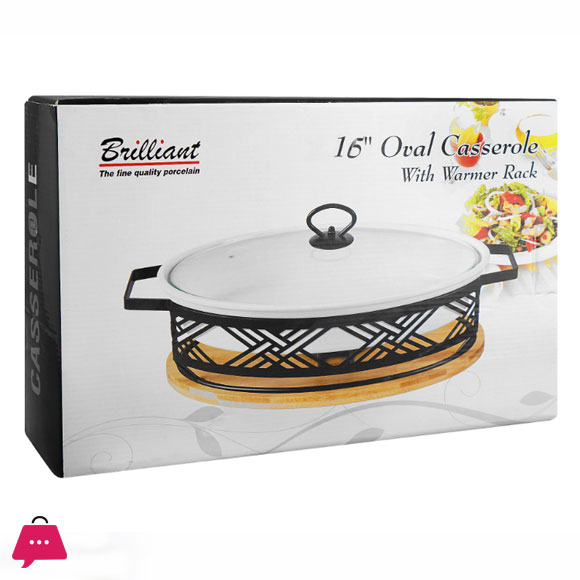 Brilliant Oval Casserole Serving Dish With Candle Stand - Buffet Food Warmer 16 Inch