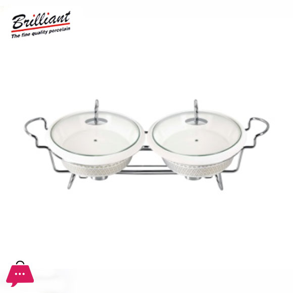 Brilliant Twin Oval Casserole Serving Dish With Candle Stand - Buffet Food Warmer 12.5 Inch