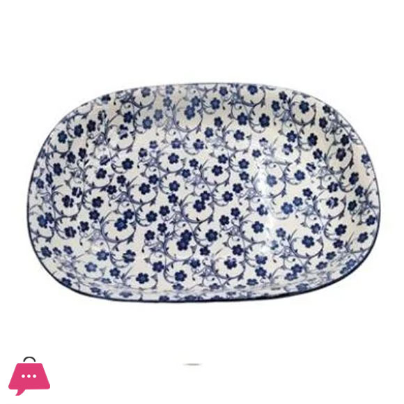 Danny Home Floral Design Ceramic Dinner Oval Plate 12 Inch
