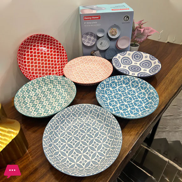 Danny Home Multicolour 8 Inch Deep Plate Set of 6