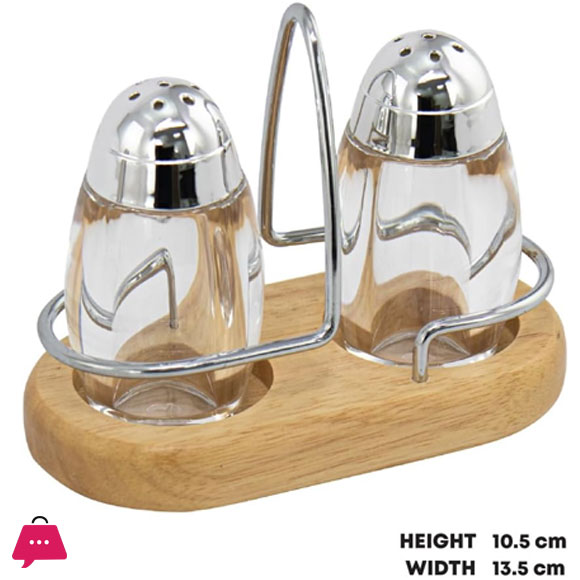 Elegant Salt and Pepper Shaker Set with Wooden Oval Holder Stylish Stainless Steel & Glass Salt Shaker for Modern