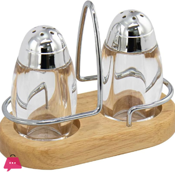 Elegant Salt and Pepper Shaker Set with Wooden Oval Holder Stylish Stainless Steel & Glass Salt Shaker for Modern
